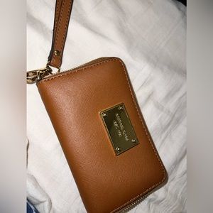 Brown and gold Michael Kors, mini wallet and wristlet